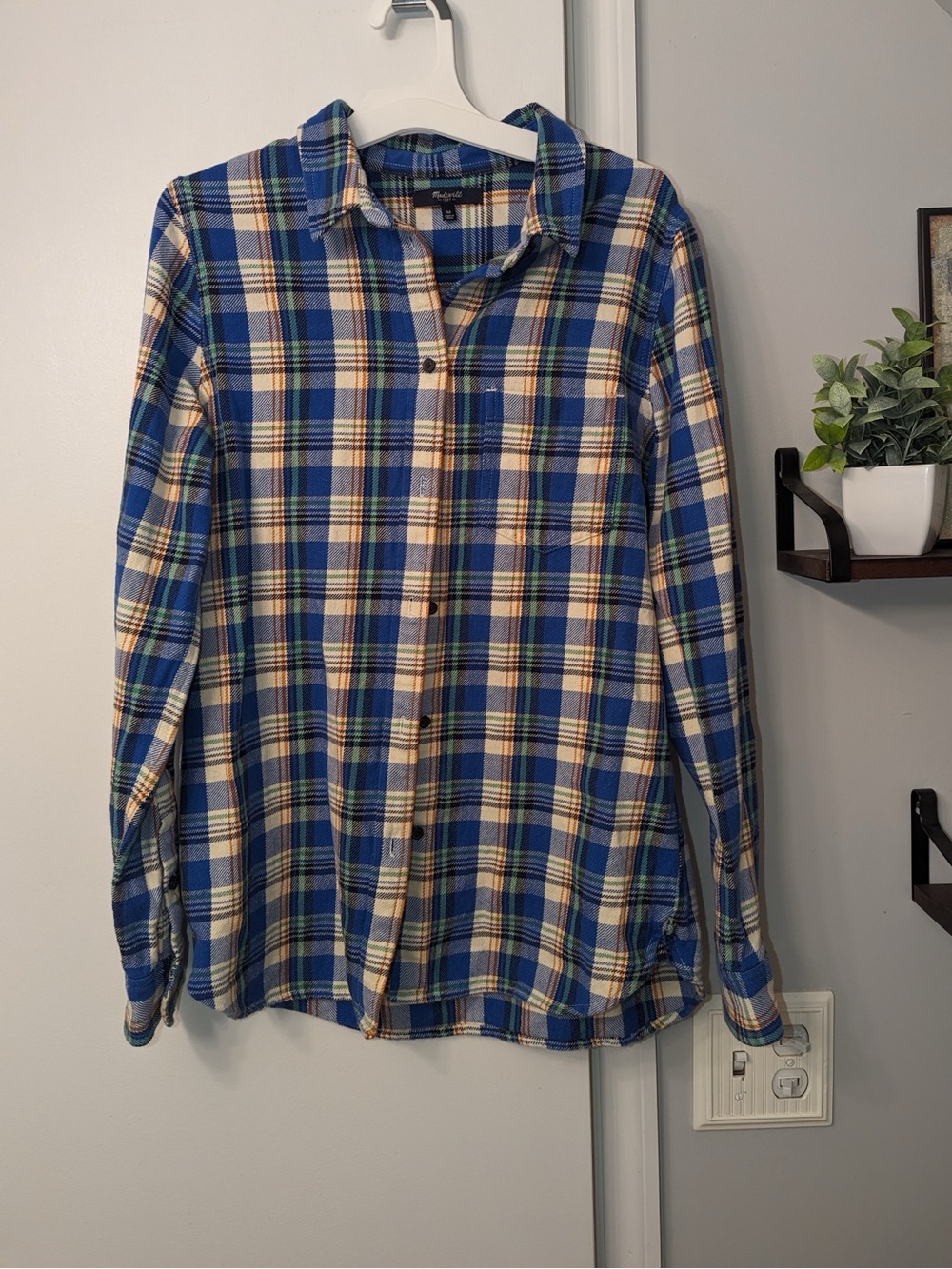 Madewell Blue and Cream Plaid Button-Down Shirt